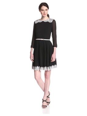 Ted Baker Women's Olivhia Fit-and-Flare Black Dress Lace Detail Size 0 = 2 Party